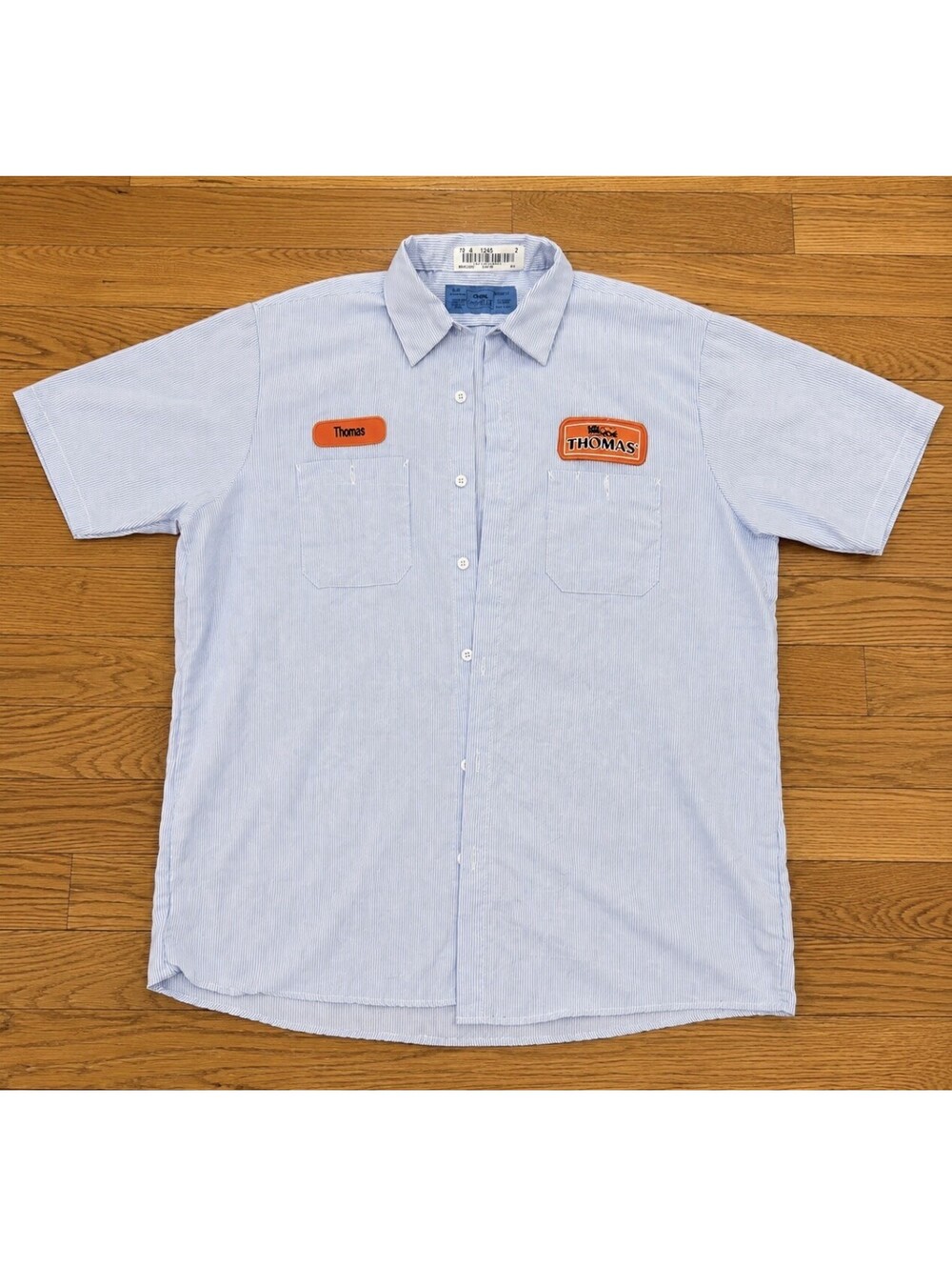 Cintas ComfortFlex Thomas Uniform Work Shirt Men’s XL Blue Stripe Short Sleeve